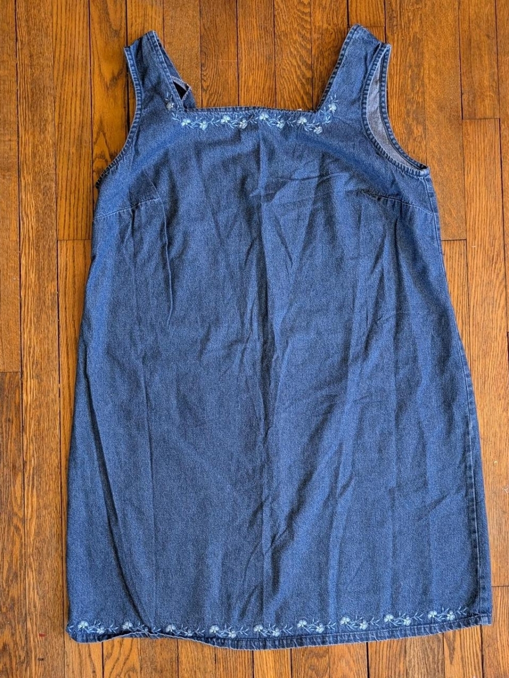 Vintage 90's Y2k Denim Floral Embroidered Dress